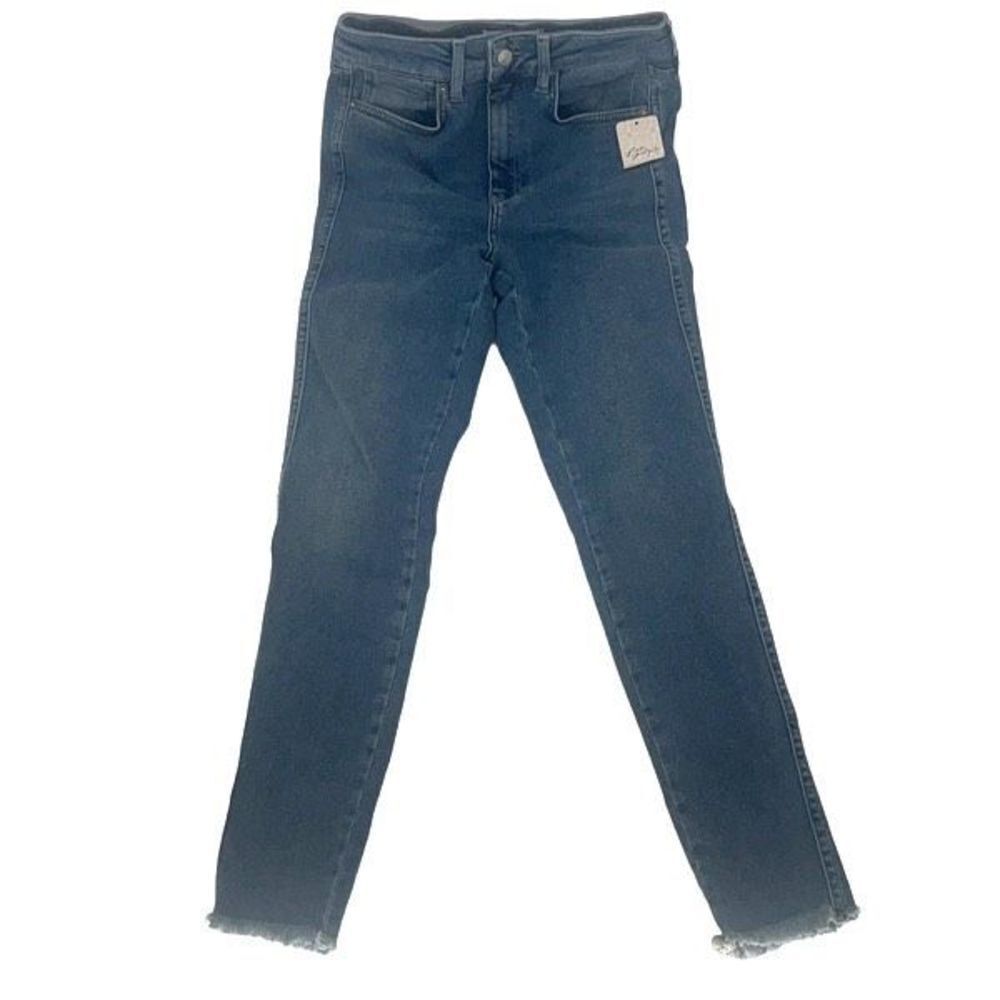 We The Free Womens Skinny Jeans Frayed Hem Stretch Pocket Mid Rise Blue Size 27